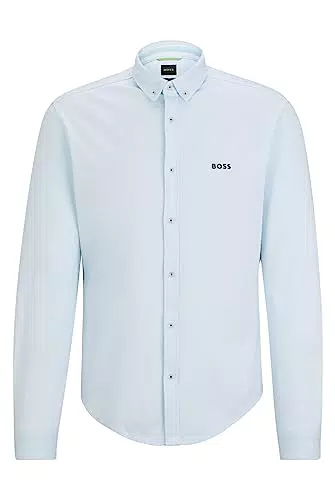BOSS Herren BIADO R Regular-Fit Hemd aus Baumwoll-Piqué-Jersey mit Button-Down-Kragen Hellblau M