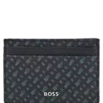 BOSS Herren Byron Money Clip Kartenetui aus italienischem Monogramm-Gewebe mit Geldscheinklammer Schwarz Stck