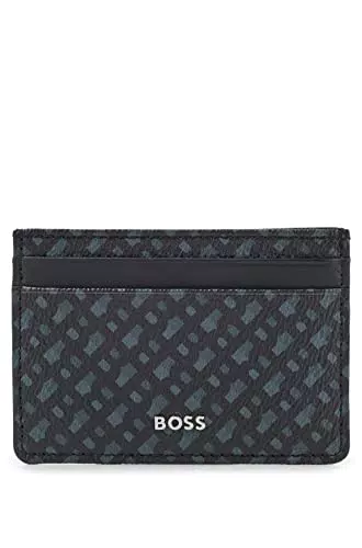 BOSS Herren Byron Money Clip Kartenetui aus italienischem Monogramm-Gewebe mit Geldscheinklammer Schwarz Stck