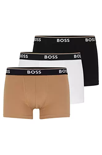 BOSS Herren Trunk 3P Power Dreier-Pack Boxershorts aus Stretch-Baumwolle mit Logo-Bund Gemustert L