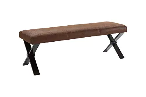 byLIVING Vorbank CLAUDE / Moderne Sitzbank mit einem Vintage-Bezug in braun / Metall Gestell schwarz pulverbeschichtet / Bank ohne Rückenlehne / B 160