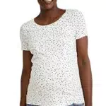 C&A Damen Gepunktet T-Shirt Umstandsmode Rundhalsausschnitt Kurzärmelig weiß M