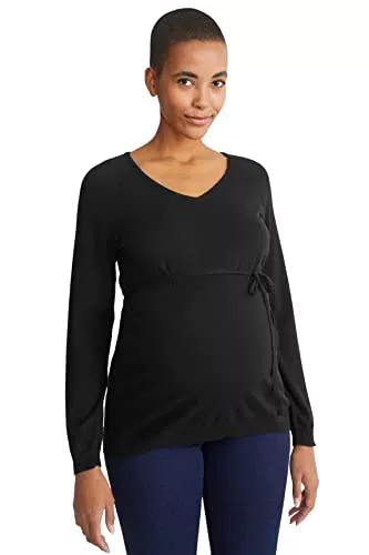 C&A Damen Pullover Umstandsmode V-Ausschnitt Viskose|Stretch Unifarben schwarz S