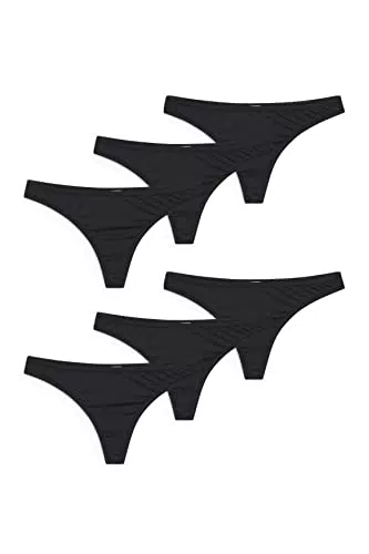 C&A Damen String Unterwäsche Stretch|Lycra|Synthetisch 6er Pack|Multipack schwarz XS