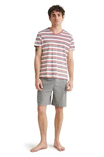 C&A Herren Shorty Set Regular Fit Streifen|Melange/Meliert Viskose|Baumwolle hellgrau-Melange M