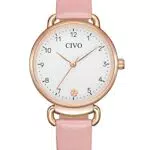 CIVO Armbanduhr Damen Lederarmband Rosa Damenuhr mit Zahlen Analog Quarz Elegant Kleid Uhr Damen Wasserdicht Mode Geschenke für Frauen