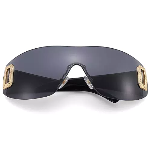 COASION Retro Rechteck Randlose Sonnenbrille für Damen Herren Y2K Wrap Around Shades Brillen