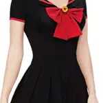 CutiePlusU Knopf im Schritt Onesie Erwachsene Baumwolle Strampler Bodysuit Cosplay Magical Sailor Kostüme Rock Set RedBlack S