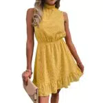 Damen Chiffon Sommerkleid Sommer Freizeitkleider Gesmokt Blumen Kurz Kleider Elegant Casual Kleid ärmellos Partykleid Blumenspitze Cocktailkleid Hochzeit Brautjungfernkleid