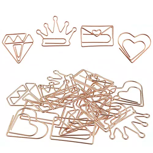 DELSEN 40 Stück Büroklammern Rosegold Kreative Lesezeichen Büroklammern Metall Büroklammern Heftklammern Clips für Büro Schule Hause Dokument Organisieren