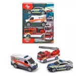 Dickie Toys SOS Team, 3er Spielset bestehend aus Rettungswagen