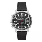 Diesel Herrenuhr Griffed, Chronographenwerk, 42 mm silbernes Edelstahlgehäuse mit Lederarmband