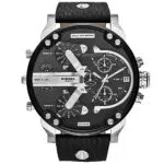 Diesel Herrenuhr Mr. Daddy 2.0, Multifunktionswerk, 57mm Silbernes Edelstahlgehäuse mit Lederarmband