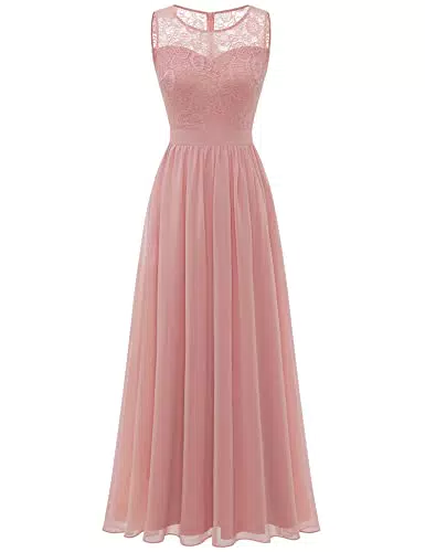 Dressystar 0046 Abendkleid Basic Chiffon Spitzen Ärmellos Brautjungfernkleider Bodenlang Blush XXL