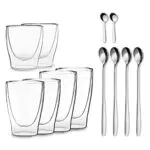 DUOS Jumbo 6er Set Latte Macchiato Gläser Doppelwandig 2x 80ml + 2x 310ml + 2x 410ml + 6x Löffel