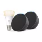 Echo Pop, Anthrazit, 2er pack + Philips Hue White Smart Bulb