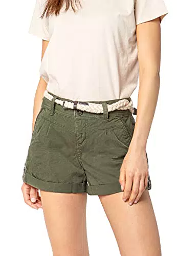 Eight2Nine Damen Chino Shorts Hose mit Flecht-Gürtel Middle-Green XS