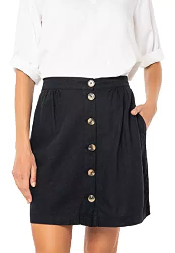 Eight2Nine Damen Leinen Rock mit Knopfleiste und Seitentaschen Black L