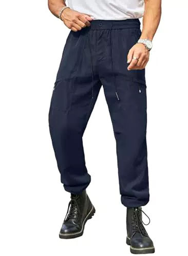 Elegancity Herren Freizeithose Cargohose Chino Hose Baumwolle Herren Jogginghose mit Kordelzug Casual Hose mit Taschen Blau