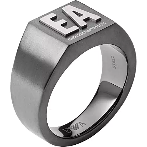 Emporio Armani Ring Für Männer Essential, Größe: 27mm X 25mm X 4mm Gunmetal Edelstahlring