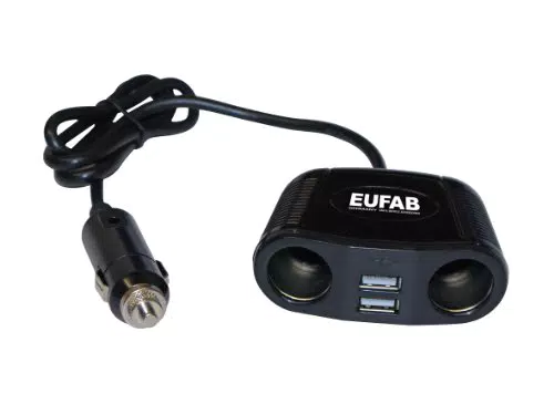 Eufab 16549 Doppelsteckdose 12 V mit Kabel und USB-Anschluss