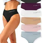 FINETOO 6er-Pack String Tangas Damen Bauchkontrolle Strings Set Atmungsaktiv Thong Frauen Unterhosen Hoher Taille Unterwäsche Weich Panties Mehrpack S-XL