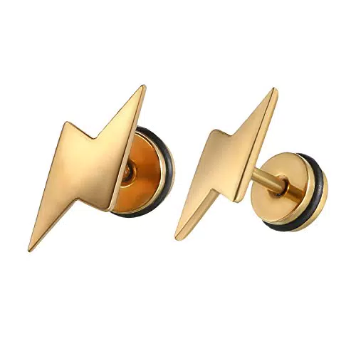 Flongo Herren Ohrstecker Damen Ohrringe Gestüt Stecker Ohrhänger Tunnel Illusion verjüngt Cheater Faux Fakeplugs Golden Gold Blitz Flash für Männer Frauen
