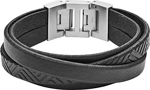 Fossil Armband Für Männer, Länge: 205mm, Breite: 20.2mm Schwarzes Lederarmband