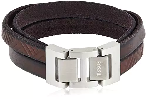 Fossil Armband Für Männer Leder, Innenlänge 175mm X 190mm Silber Edelstahlarmband