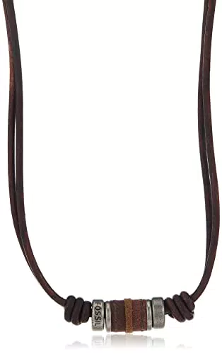 Fossil Herren Halskette aus Edelstahl und Leder 0.6 x 41.1 x 2.2