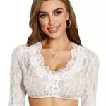 Funspread Damen Dirndlbluse Spitze - Weiß Halbarm Dirndl Blusen Trachten Dirndl Mit Bluse für Oktoberfest 40