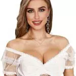 Funspread Dirndl Bluse Damen mit Spitze Dirndlbluse Weiß - Elegante Dirndlblusen für Oktoberfest Trachtenblusen 36