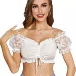 Funspread Dirndlbluse Damen Spitze - Kurzarm Dirndlblusen für Damen Oktoberfest Dirndl Bluse 34