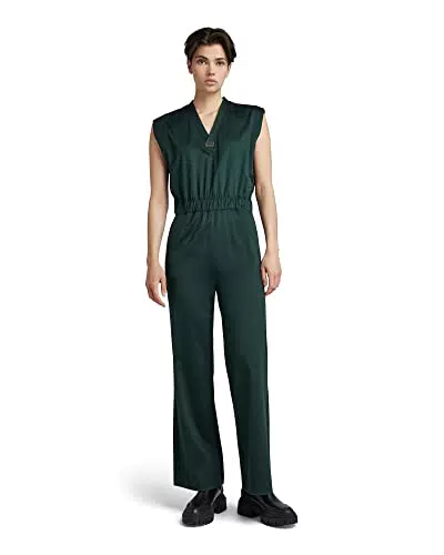 G-STAR RAW Damen Wide Leg V-Neck Jumpsuit, Grün, L