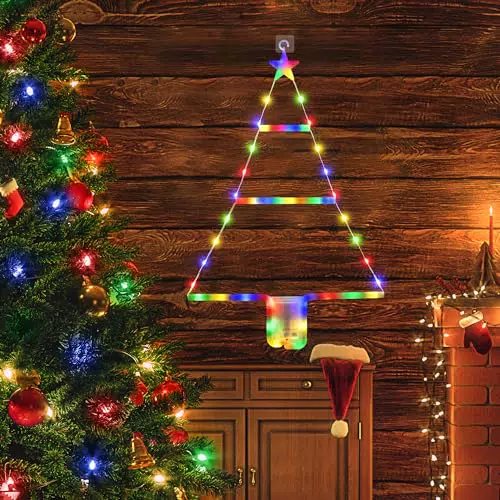 Geemoo Weihnachtsbeleuchtung Außen Batterie, LED Weihnachten Deko mit 50cm Dreiecke Form Weihnachtsbaums