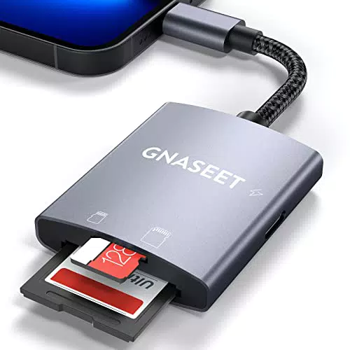 GNASEET SD Kartenleser für i-Phone i-Pad, Micro SD Kartenlesegerät mit Dual Kartenschächte
