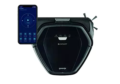 Gorenje RVC 216 BK G∙SMART Staubsauger Roboter mit Wischfunktion 2 in 1/ Kamera/Karten-Abbildung/LI-ION/Gyroskop/App Steuerung/BLDC Motor/ 90 min./ 0
