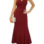 GRACE KARIN Lang Cocktailkleid Damen Elegant Sexy Rückenfreies V-Ausschnitt Festlich Party Ballkleid Rot M