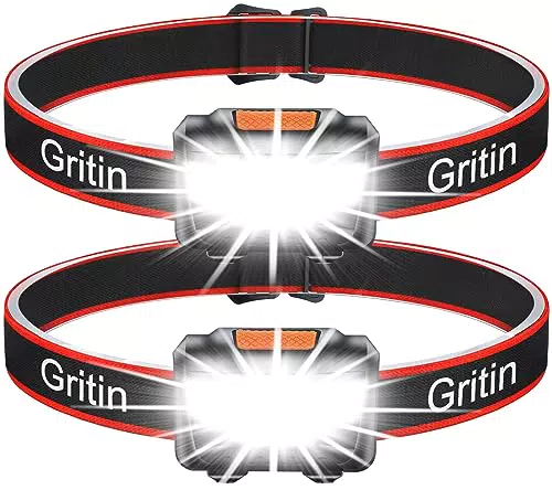Gritin Stirnlampe LED, LED Stirnlampe Kopflampe Superhell mit 3 Modi