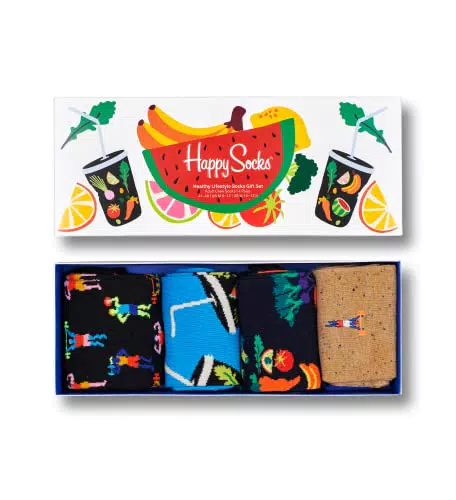 Happy Socks 4-Pack Healthy Lifestyle Socks Set, farbenfrohe und fröhliche
