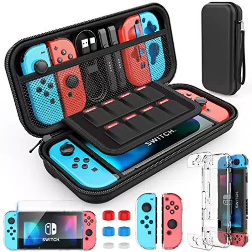 HEYSTOP Tasche Kompatibel mit Nintendo Switch Zubehör mit Hülle Transparent Kompatibel mit Nintendo Switch Schutzfolie Daumen Kappen Kompatibel mit Nintendo Switch Konsolen Zubehör