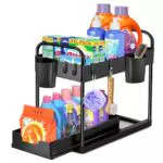 HILEYOLLA Küchen Organizer 2 Etagen, Unter Waschbecken Regal mit 4 Haken und 2 Tasse Gewürzregal Spülschrank Organizer Küchenregal Schrank Organizer für Badezimmer Küche