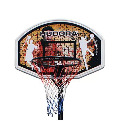 HUDORA Basketballständer Chicago 260 - Basketballkorb mit Ständer für Kinder und Erwachsene - Höhenverstellbar 206 x 290 cm für Garten Outdoor - Schwarz / Rot -71663
