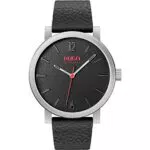 HUGO Analog Quarzuhr für Herren mit Schwarzes Lederarmband - 1530115