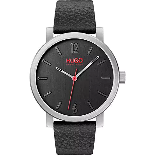 HUGO Analog Quarzuhr für Herren mit Schwarzes Lederarmband - 1530115