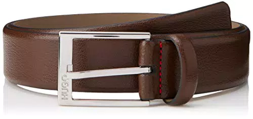HUGO Herren Gellot Sz35 Gürtel aus genarbtem Leder mit Logo-Schließe Dunkelbraun 85