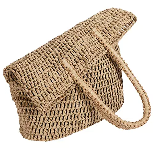 Jeesblsy Stroh Strandtasche Damen Schultertaschen, Groß Sommer Handtasche Böhmische Weben Tote Tasche Umhängetaschen mit Ledergriffe für Reisen Einkaufen und Urlaub