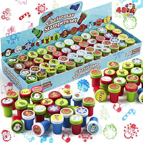 JOYIN 48 Stück Weihnachten Stempelset für Kinder, Selbstfärbende Stempel für Weihnachten