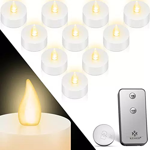 KESSER 10 LED Teelichter Mit Fernbedienung & Batterie Flackernd Flammenlos Warmweiss Elektrische Kerzen mit Flackerndem Licht