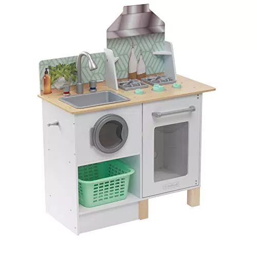 KidKraft Whisk & Wash Kinderküche aus Holz mit Waschmaschine und Wäschekorb